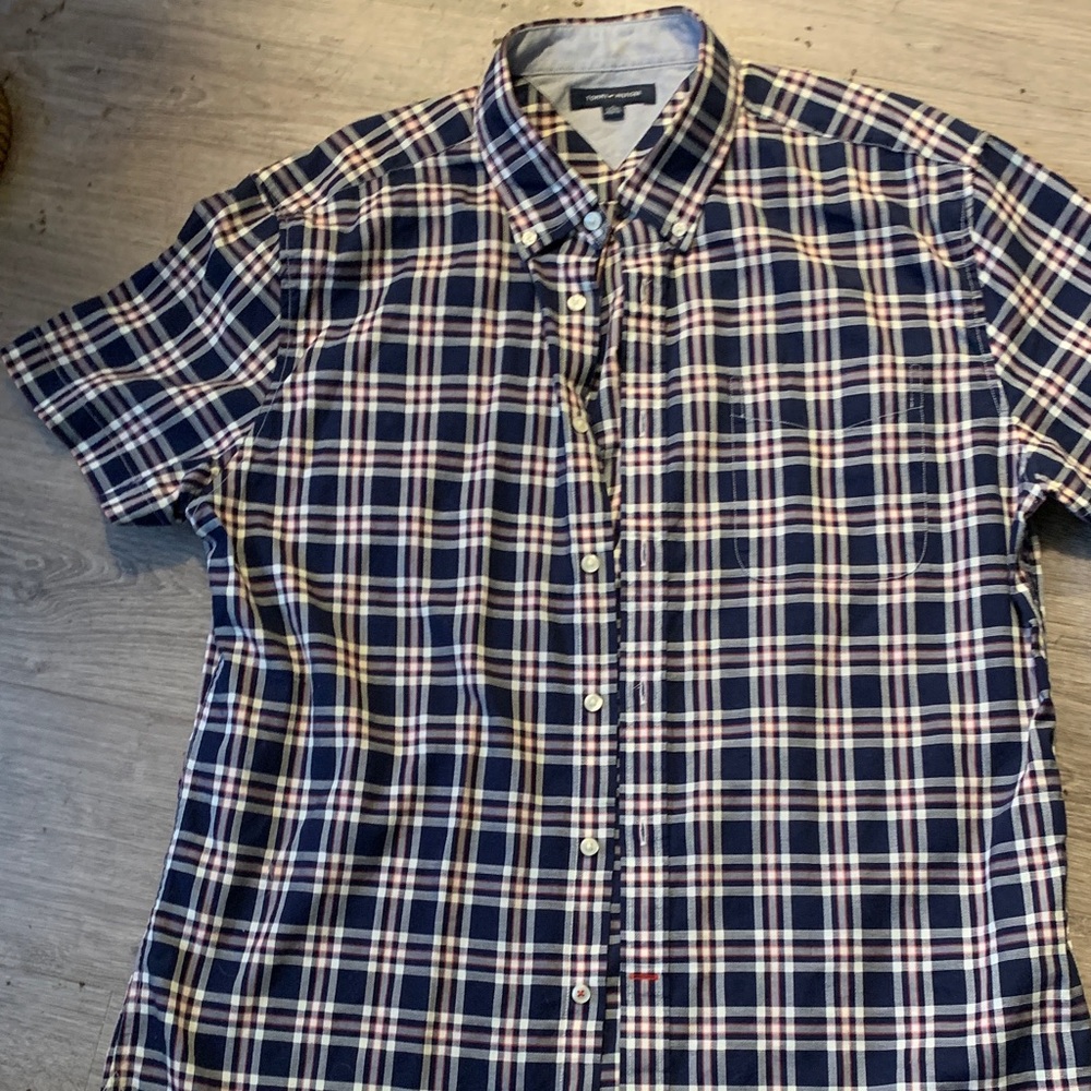 Tommy Hilfiger Blue and White Plaid Shirt